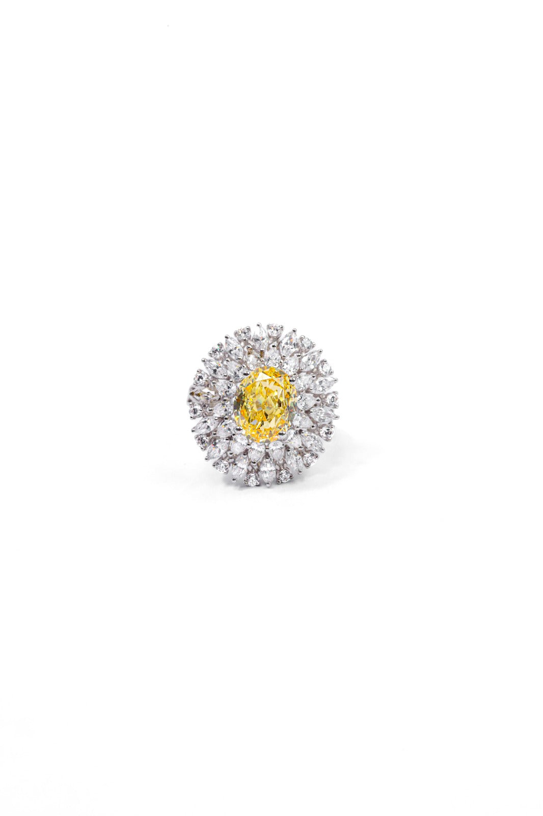 Oval Yellow Diamond & Pear Cluster Ring