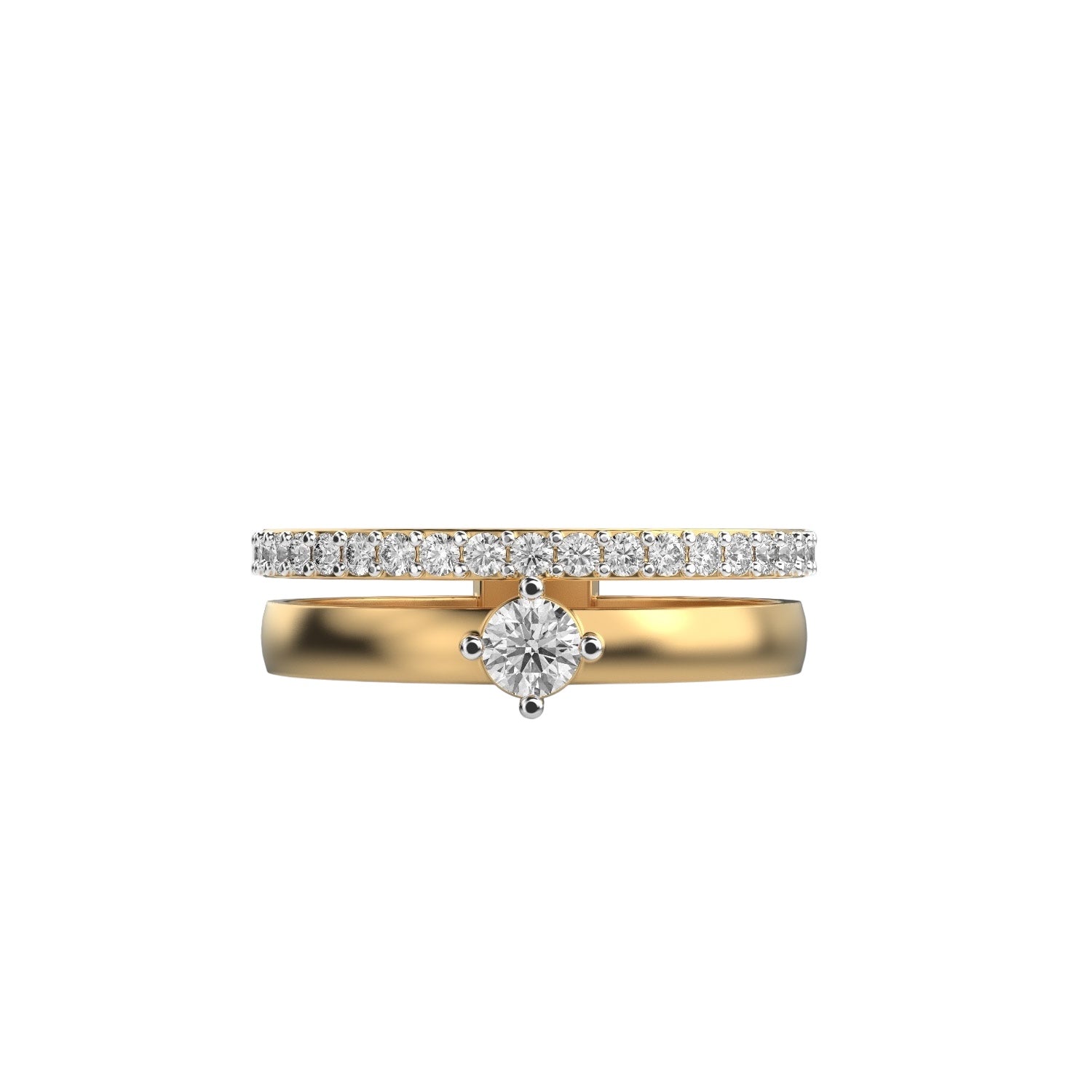 Golden Pave Solitaire Ring