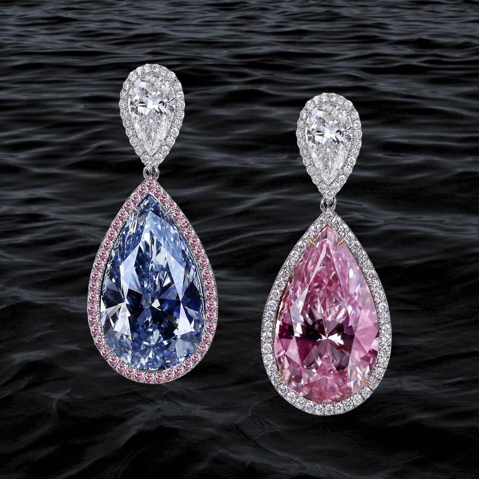 Pear-Shaped Colored Diamond Earrings