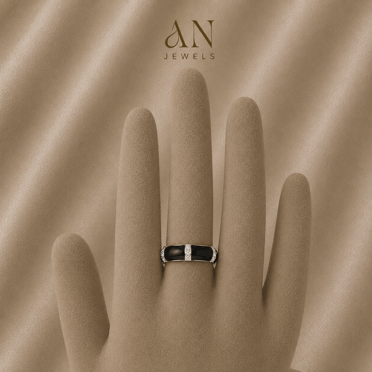 Black Enamel and Diamond Crossover Ring