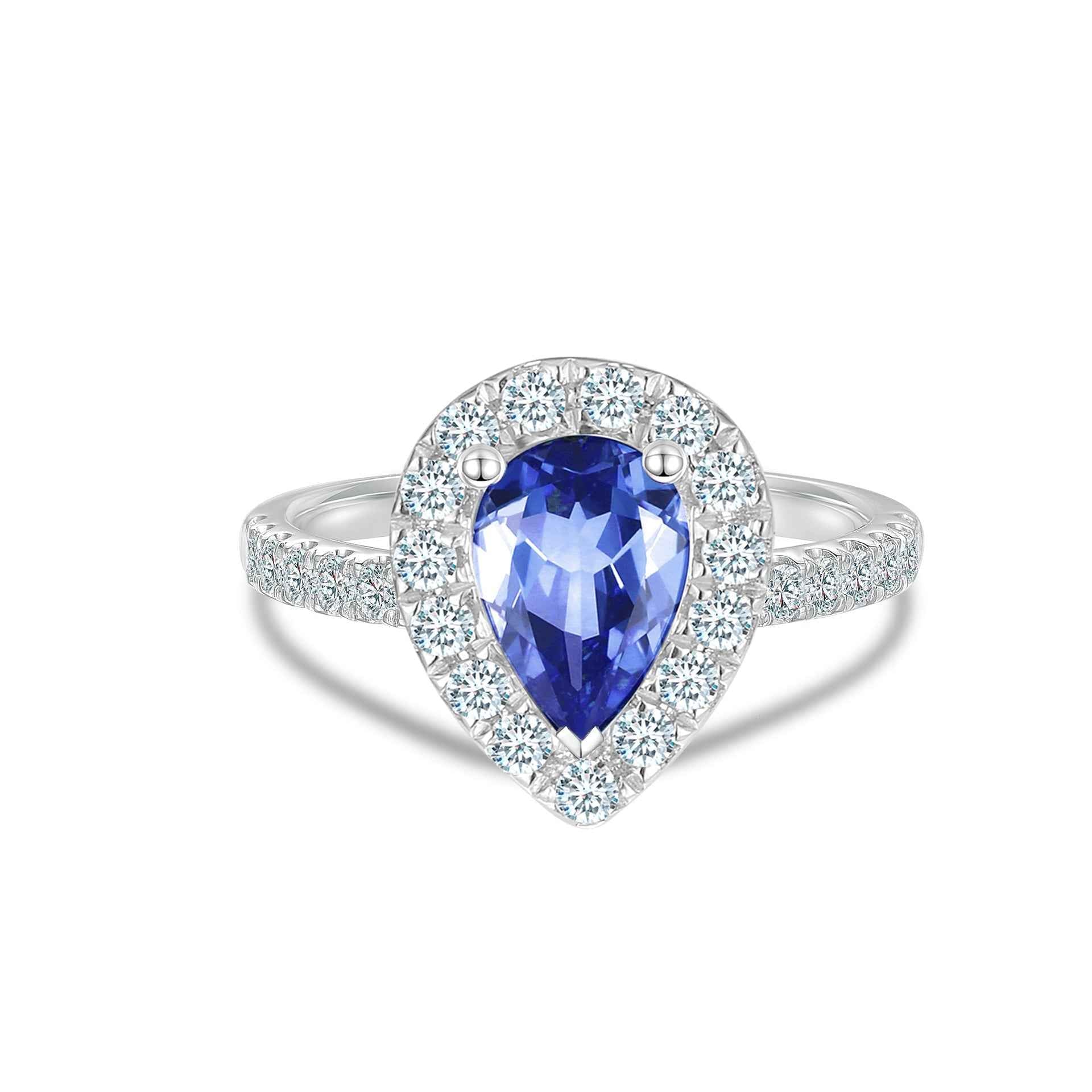 Blue Sapphire Pear Diamond Ring