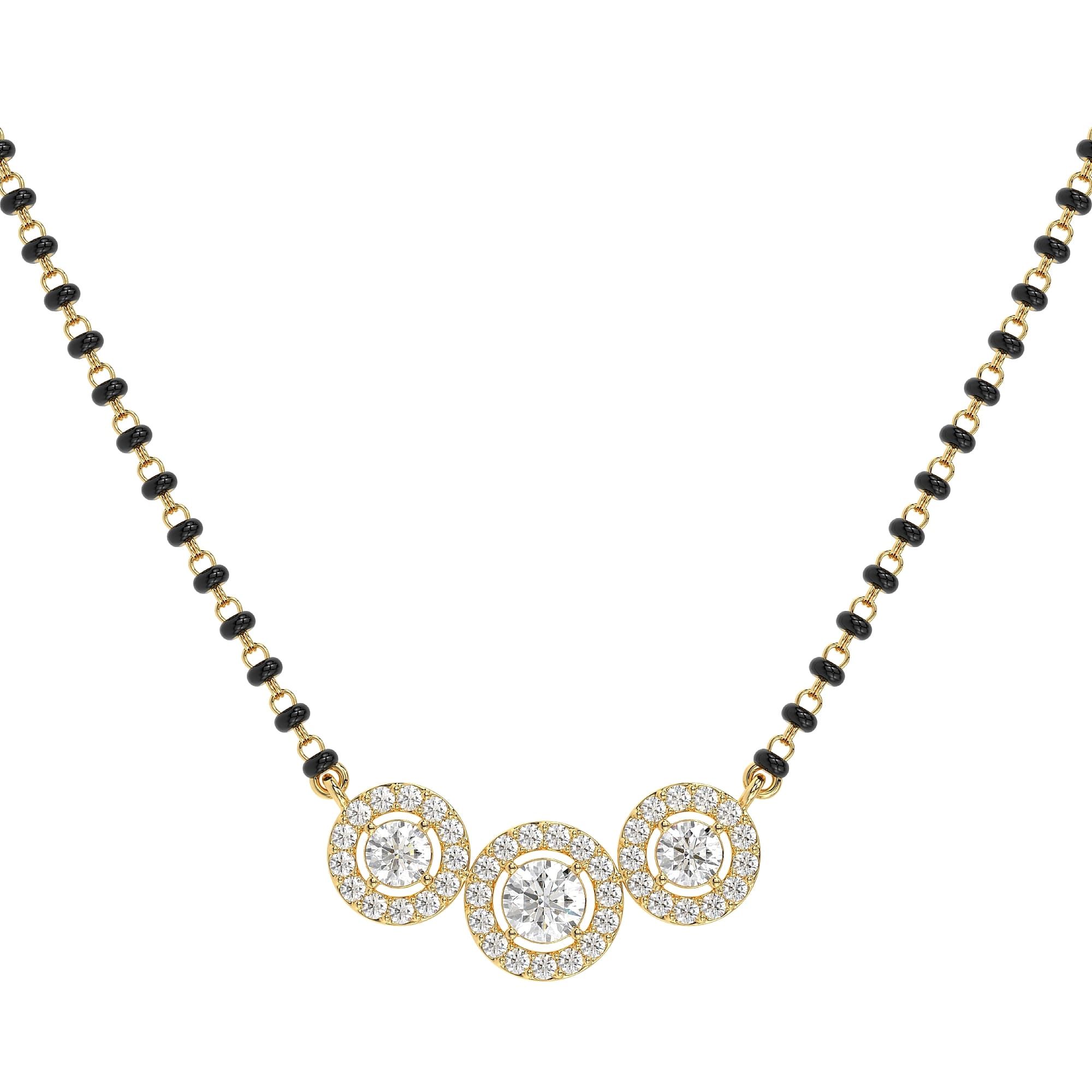 Certified Brilliant Round Tri-Halo Lab-Grown Diamonds Mangalsutra with Chain