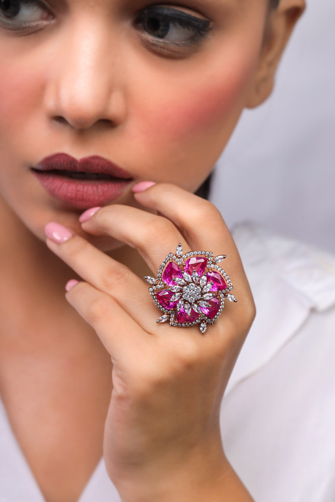Radiant Pink Blossom Cluster Ring