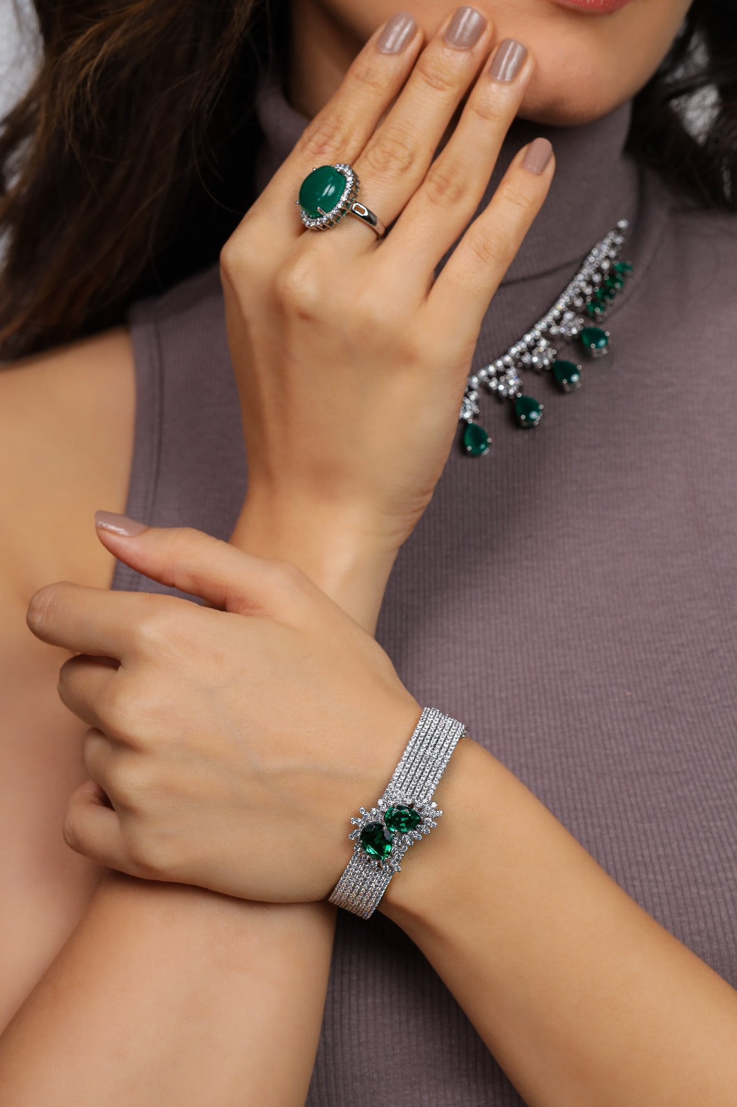 Round Green Gemstone Ring