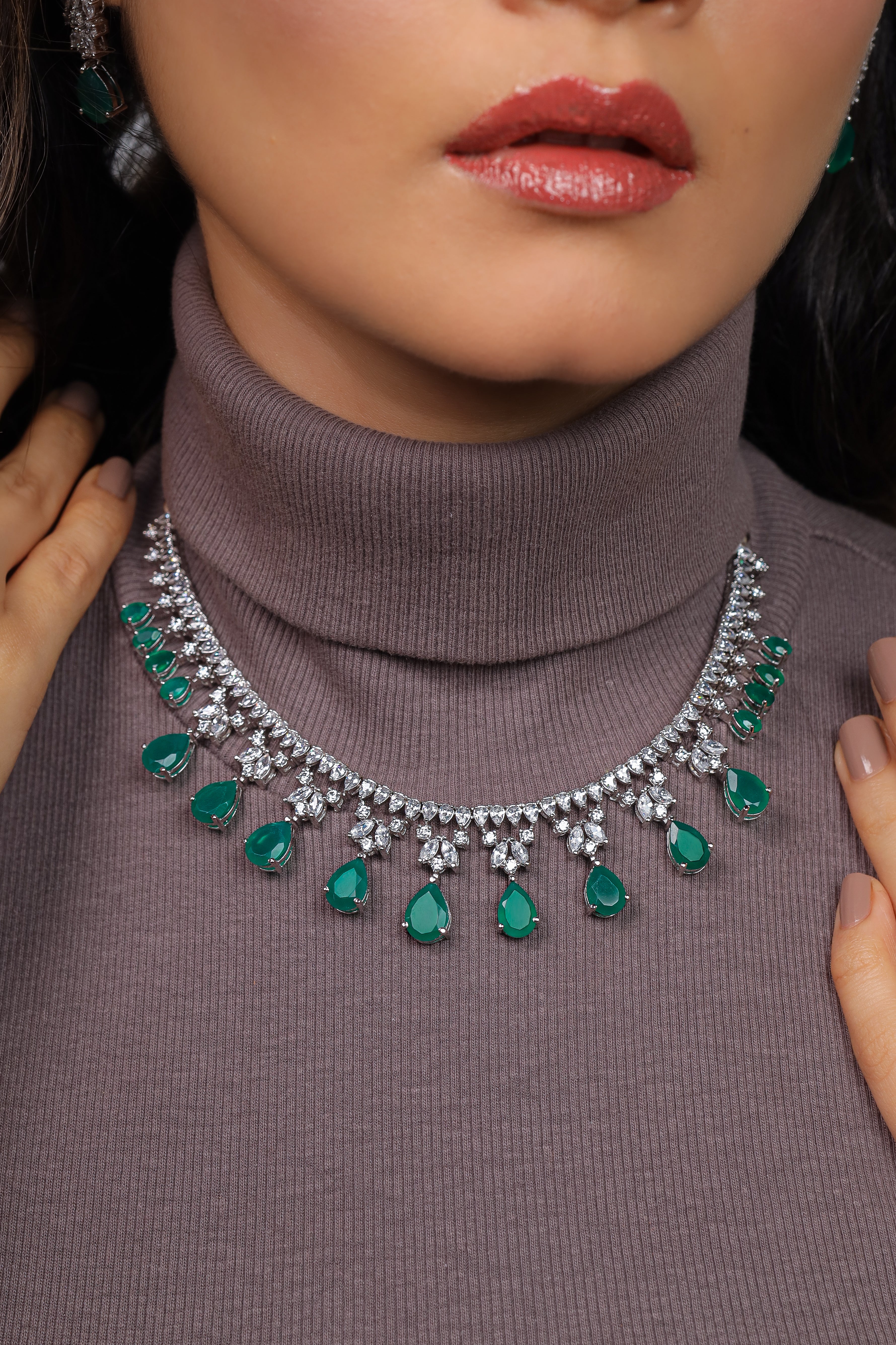 Emerald Drop Diamond Necklace set