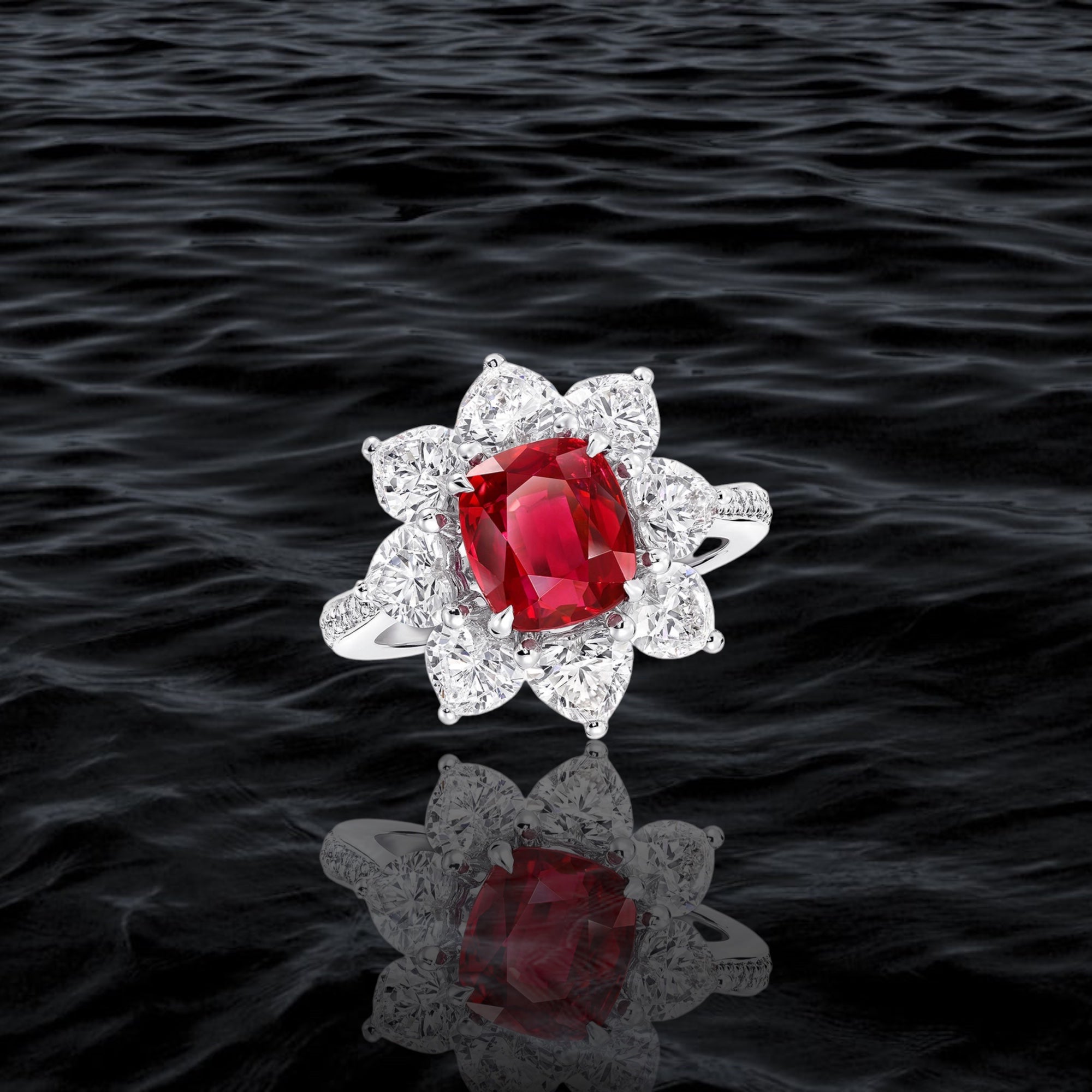 Crimson Flower Statement Ring