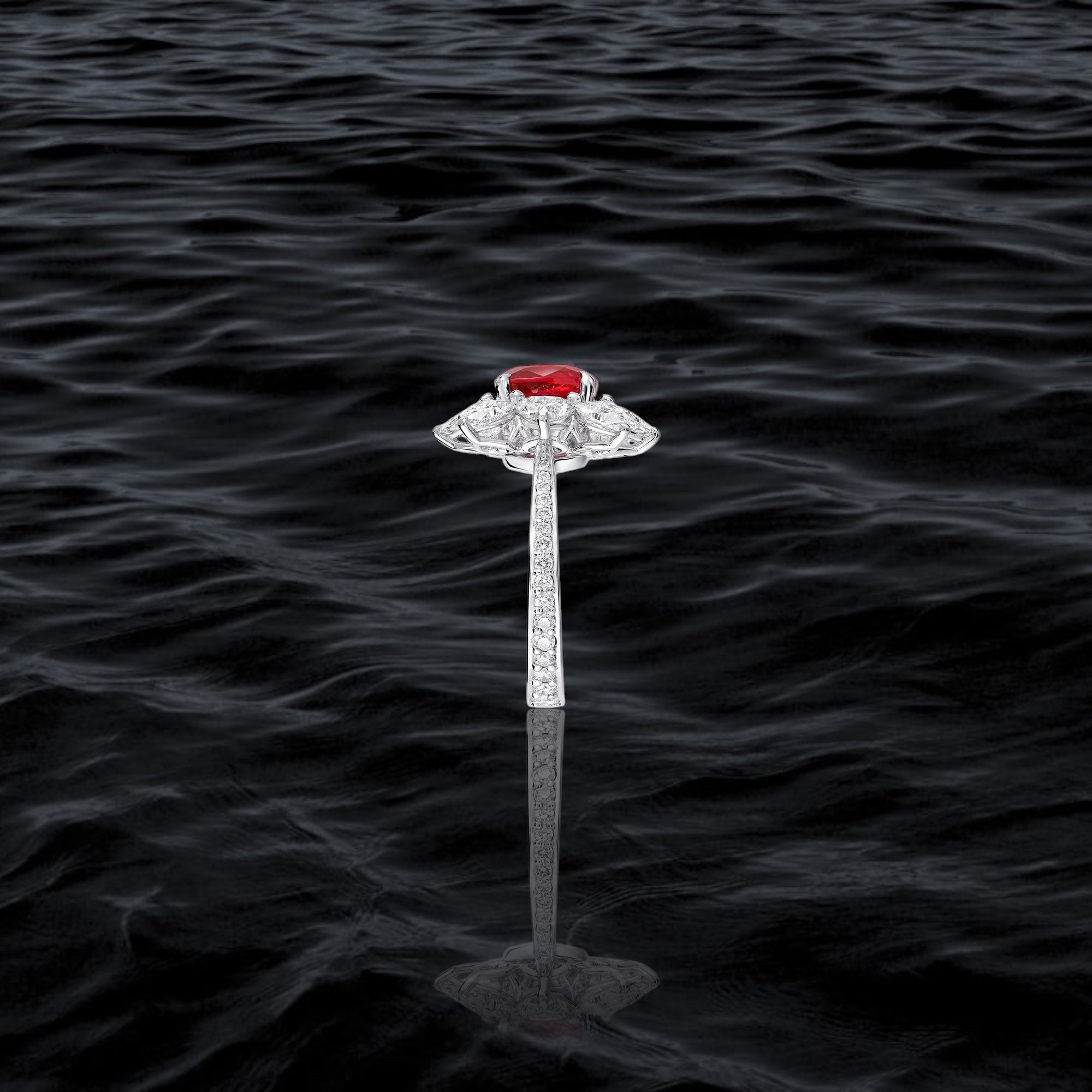 Crimson Flower Statement Ring