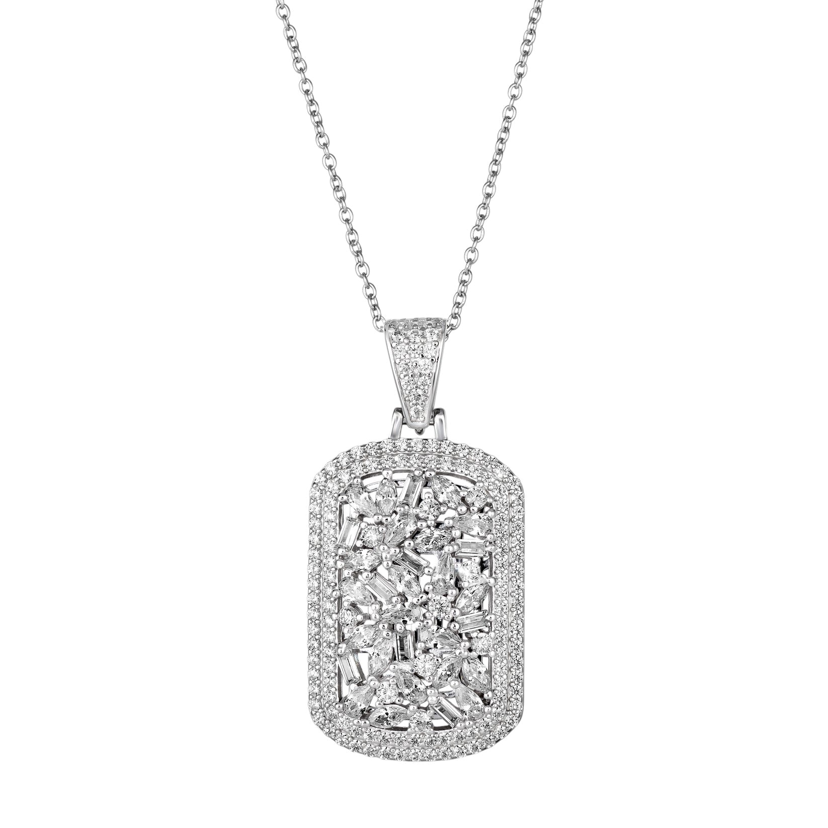 Diamond Baguette & Round Cluster Necklace