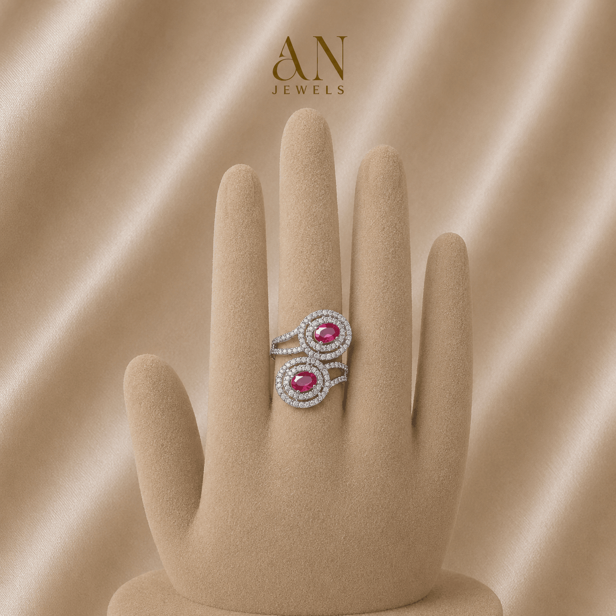 Double Oval Pink Sapphire Bypass Ring