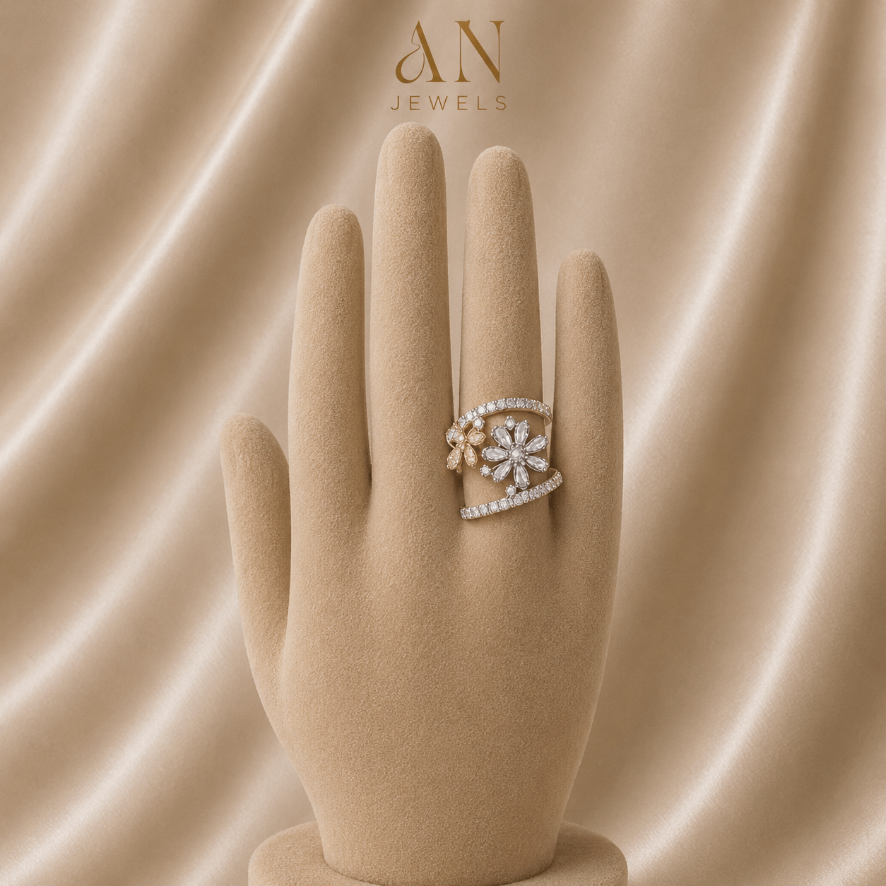 Dual Floral and Stone Ring