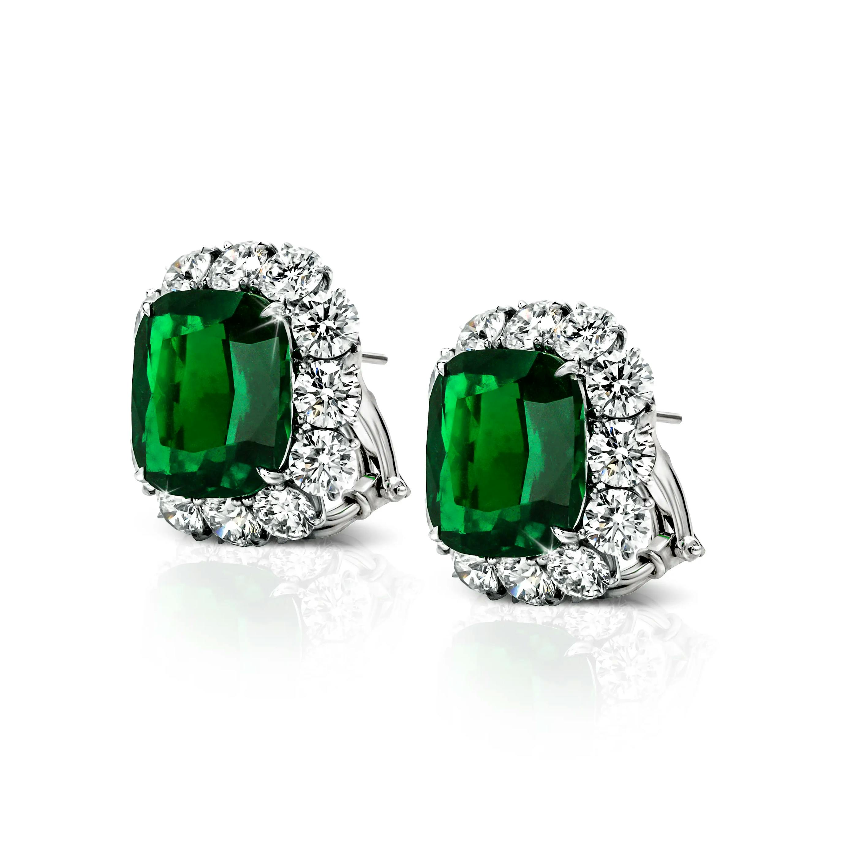 Emerald Cushion Halo Studs