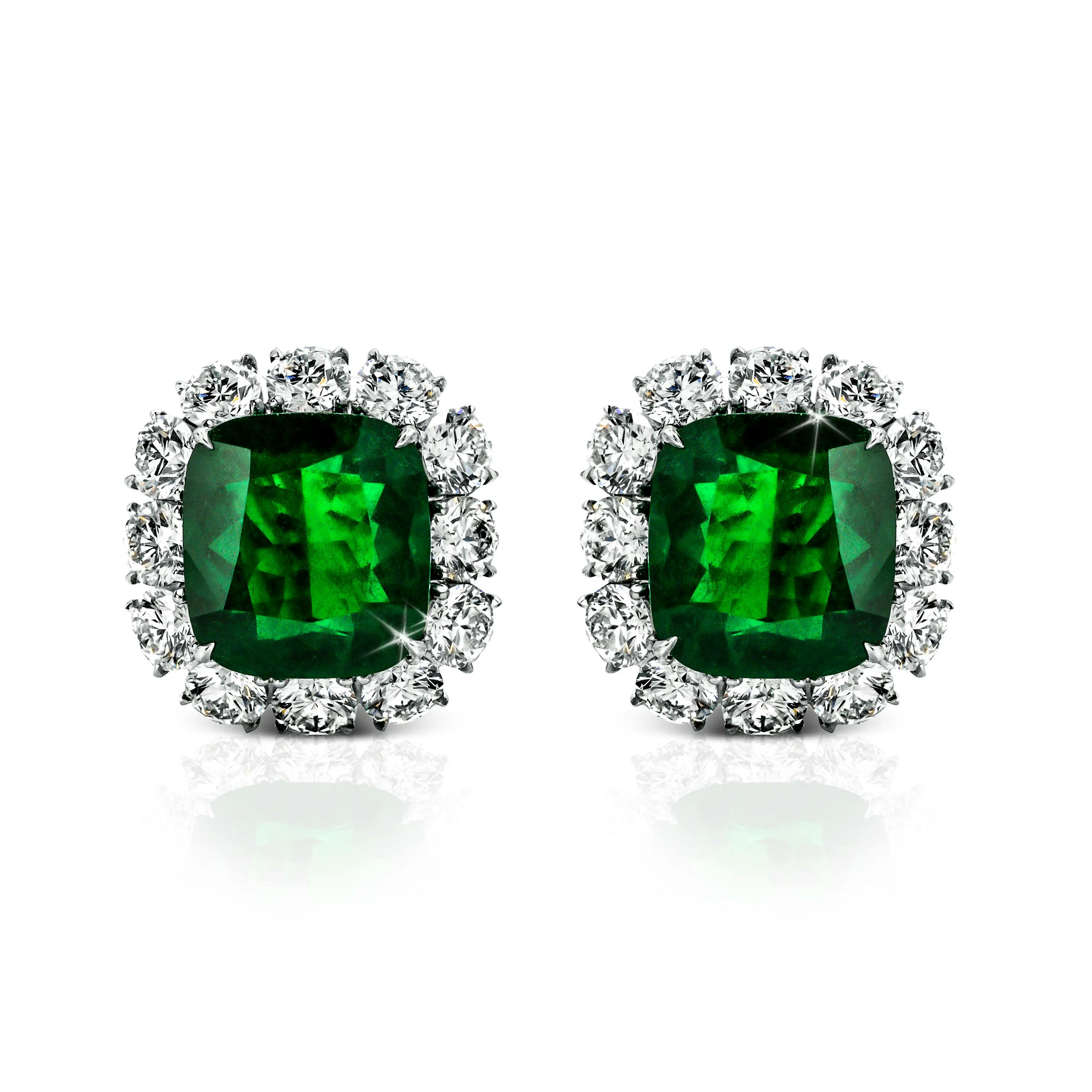 Emerald Cushion Halo Studs
