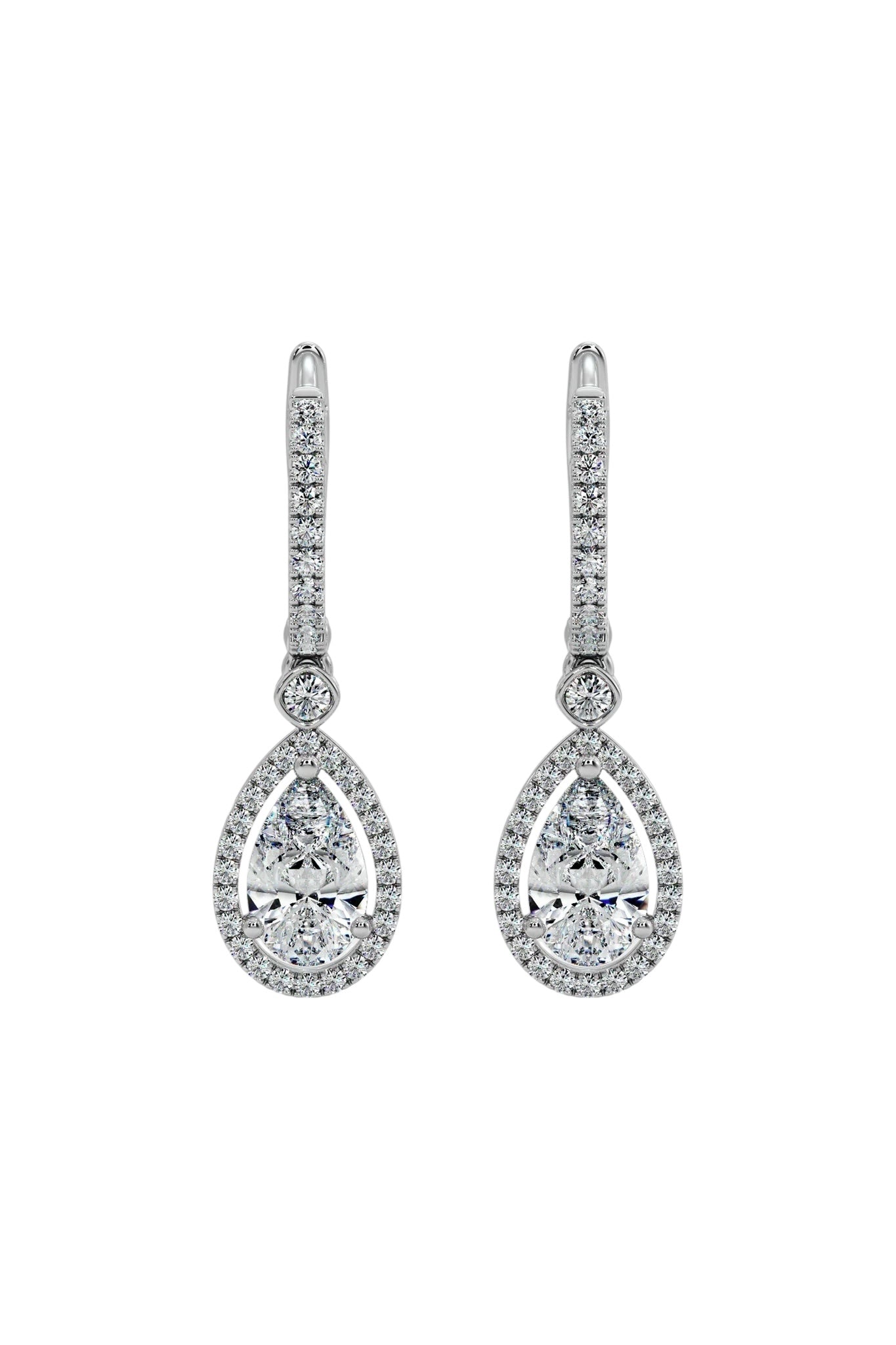 Pear-Shaped Halo Diamond Drop Earrings