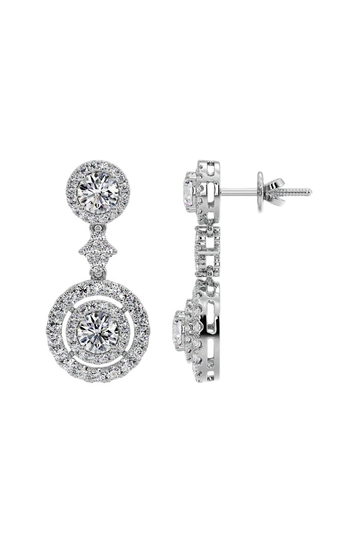 Double Halo Diamond Drop Earrings