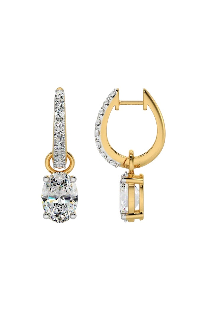 Oval Diamond Drop Huggie Earrings