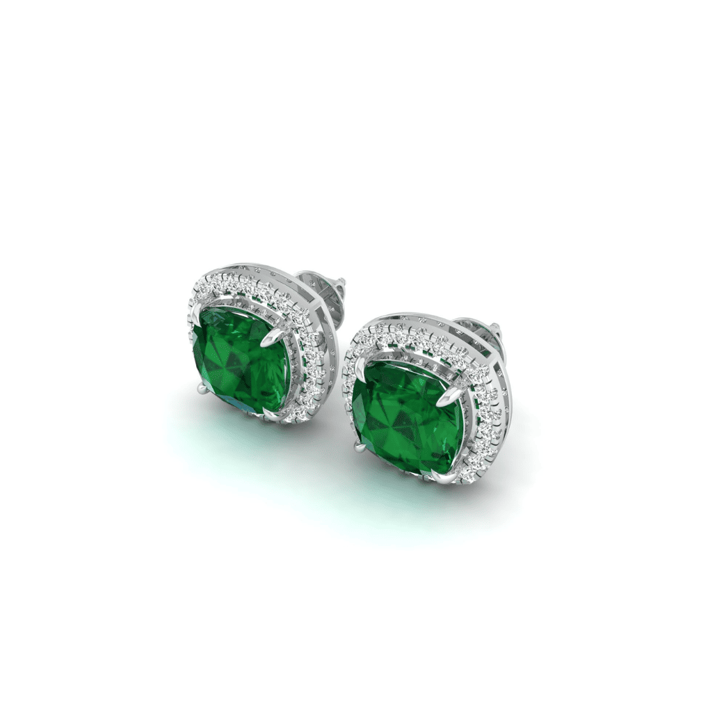 Emerald Cushion Halo Studs - ANJewels