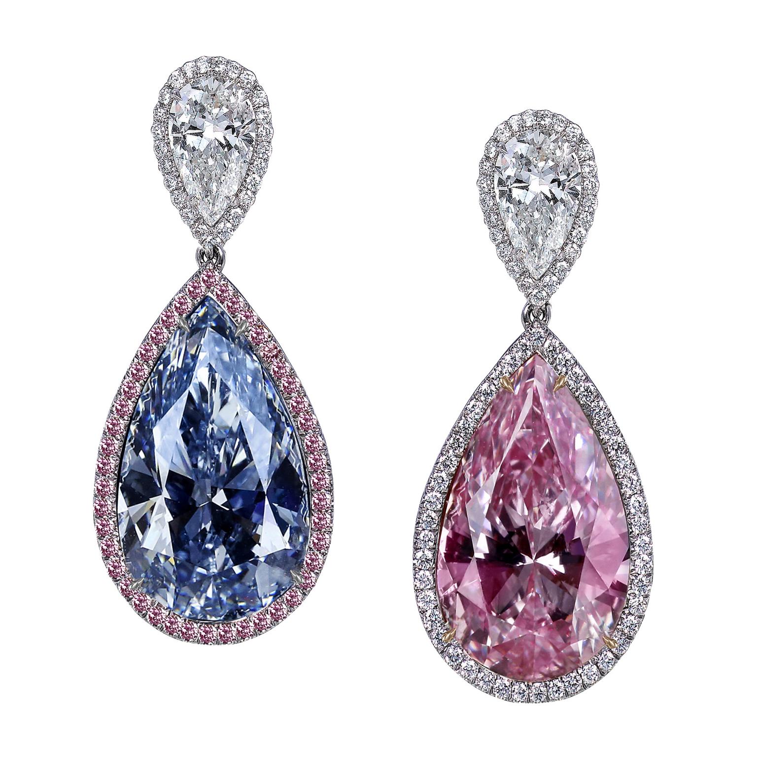 Pear-Shaped Colored Diamond Earrings