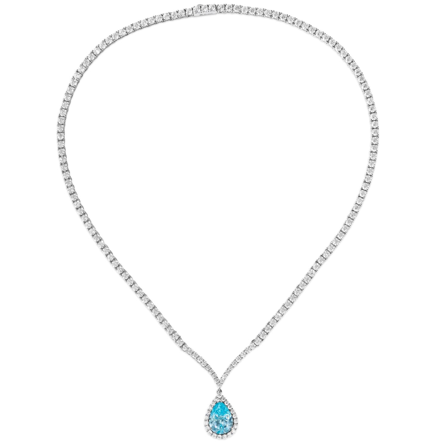 Blue Topaz & Diamond Halo Necklace