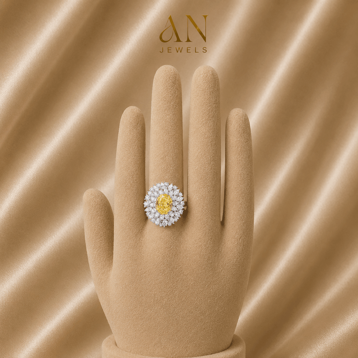 Oval Yellow Diamond & Pear Cluster Ring