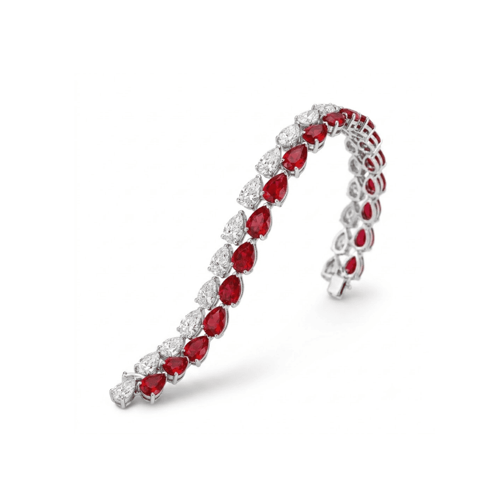 Pear Shape Ruby and Diamond Bracelet - ANJewels