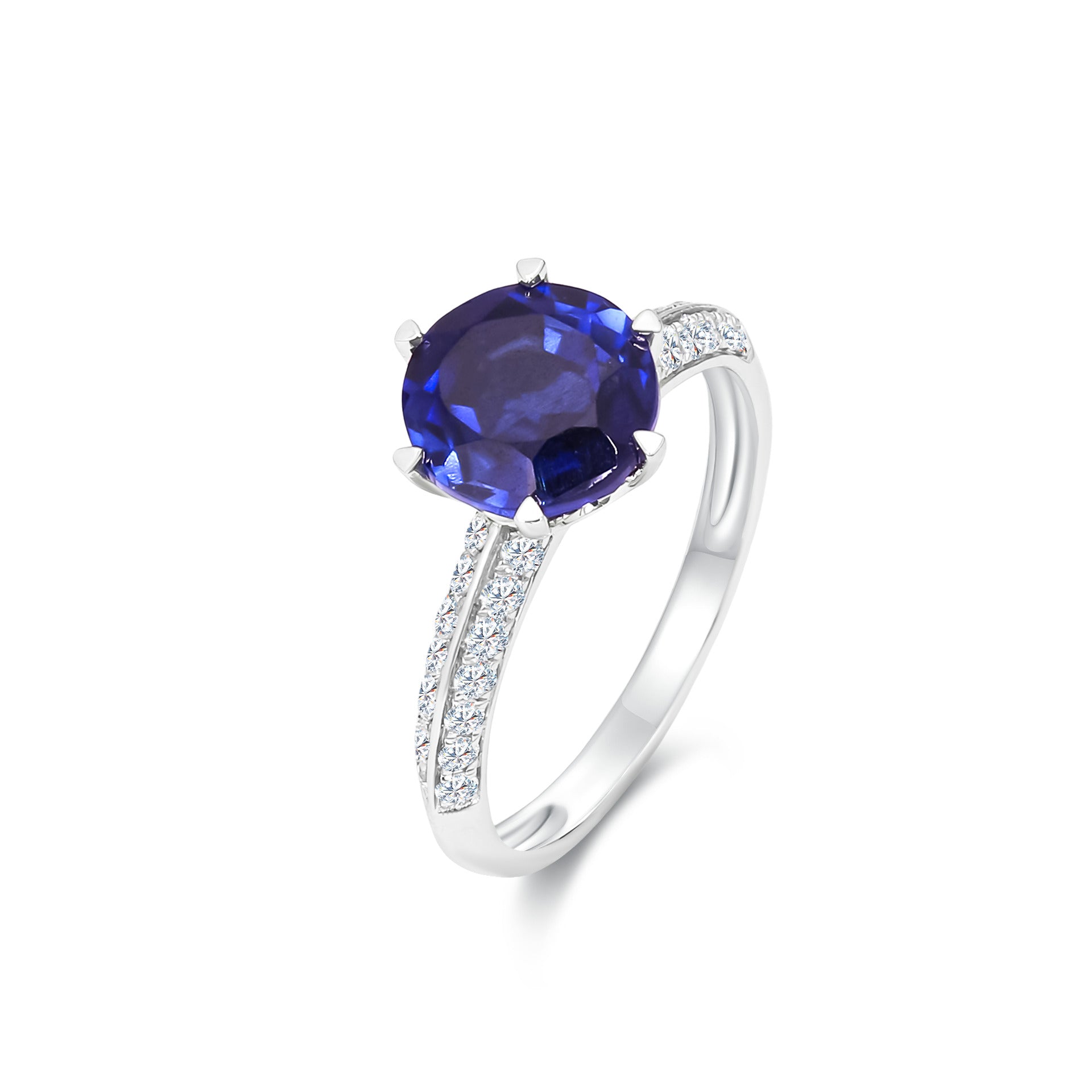 Blue Sapphire Solitaire with Pave Shank