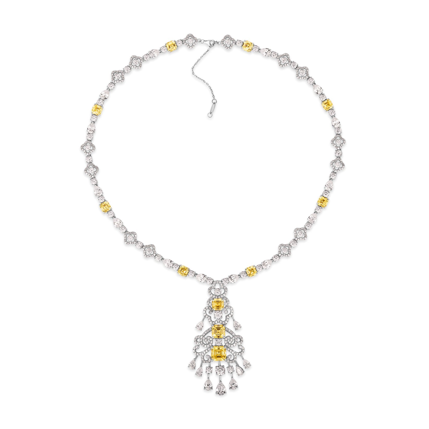 Yellow Sapphire and Diamond Chandelier Necklace