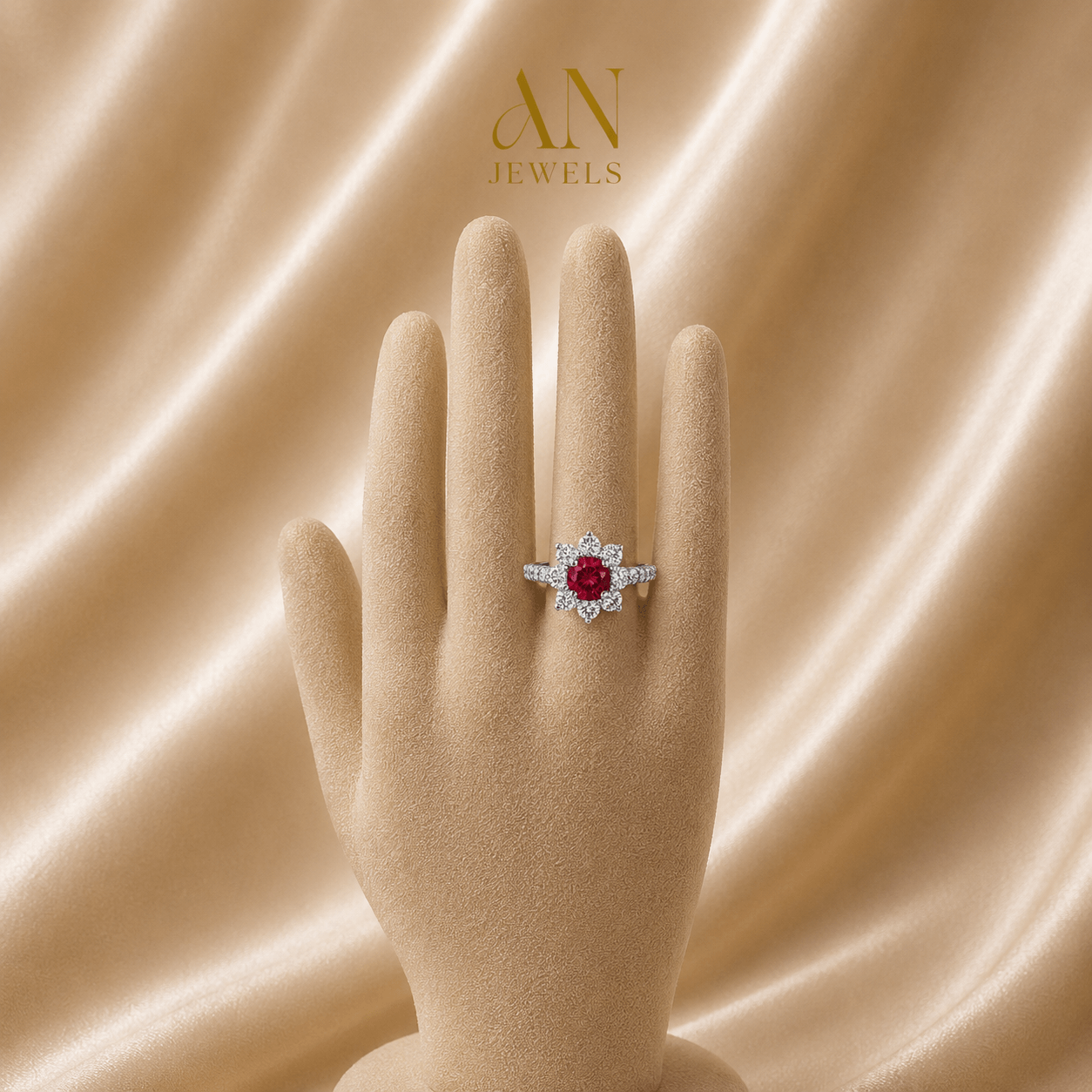 Ruby and Diamond Sunburst Ring