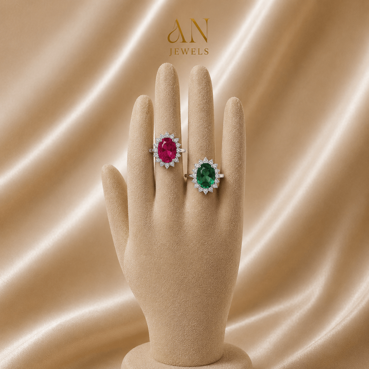 Ruby and Emerald Sunburst Rings