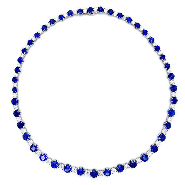 Sapphire & 7.67ctw Diamond Alternating Necklace