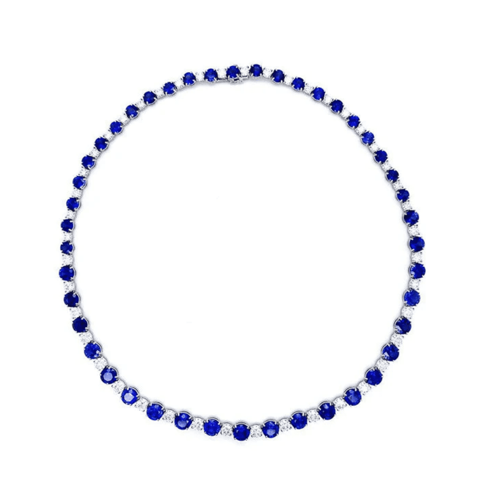 Sapphire & 7.67ctw Diamond Alternating Necklace - ANJewels