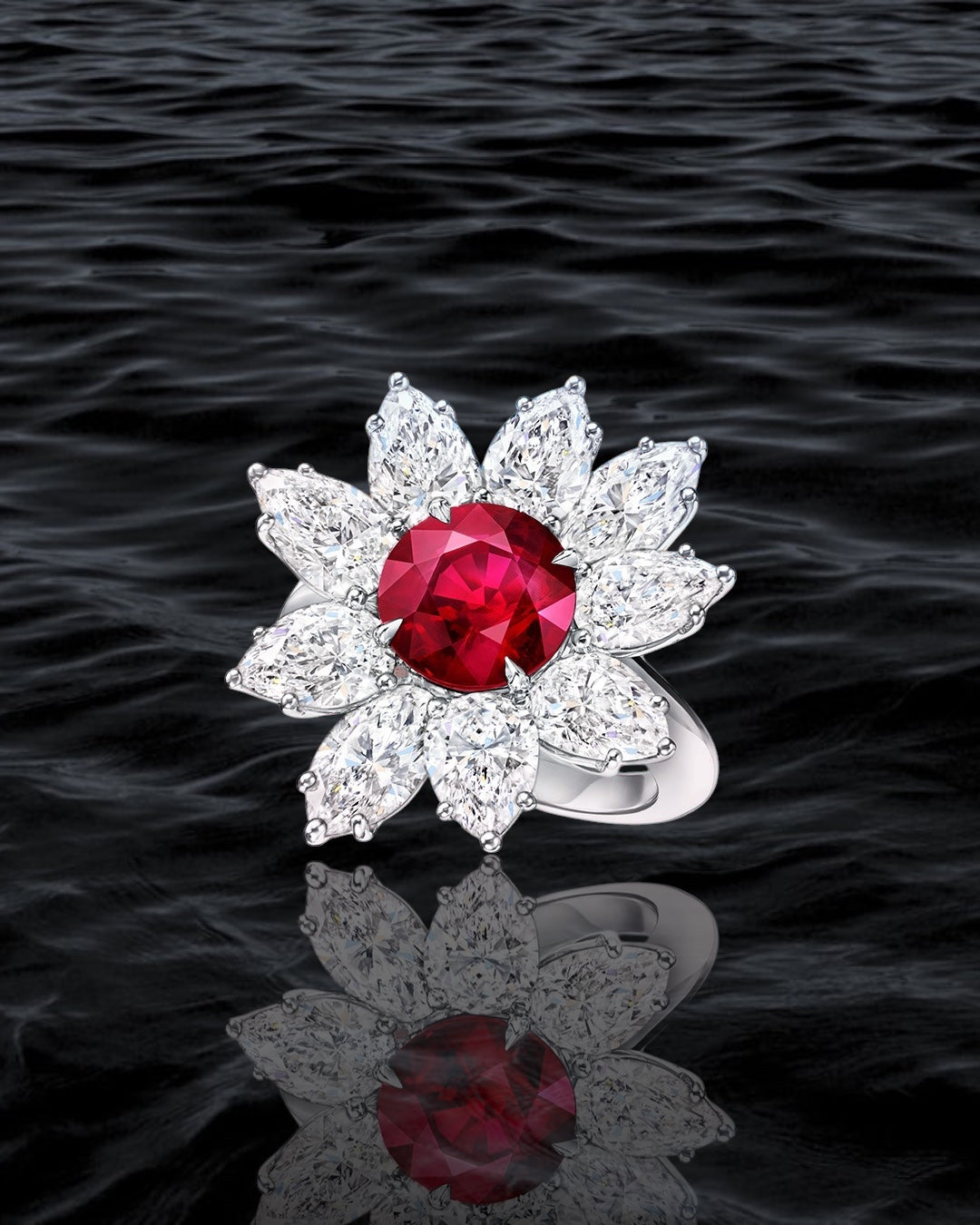 Scarlet Petal Halo Ring