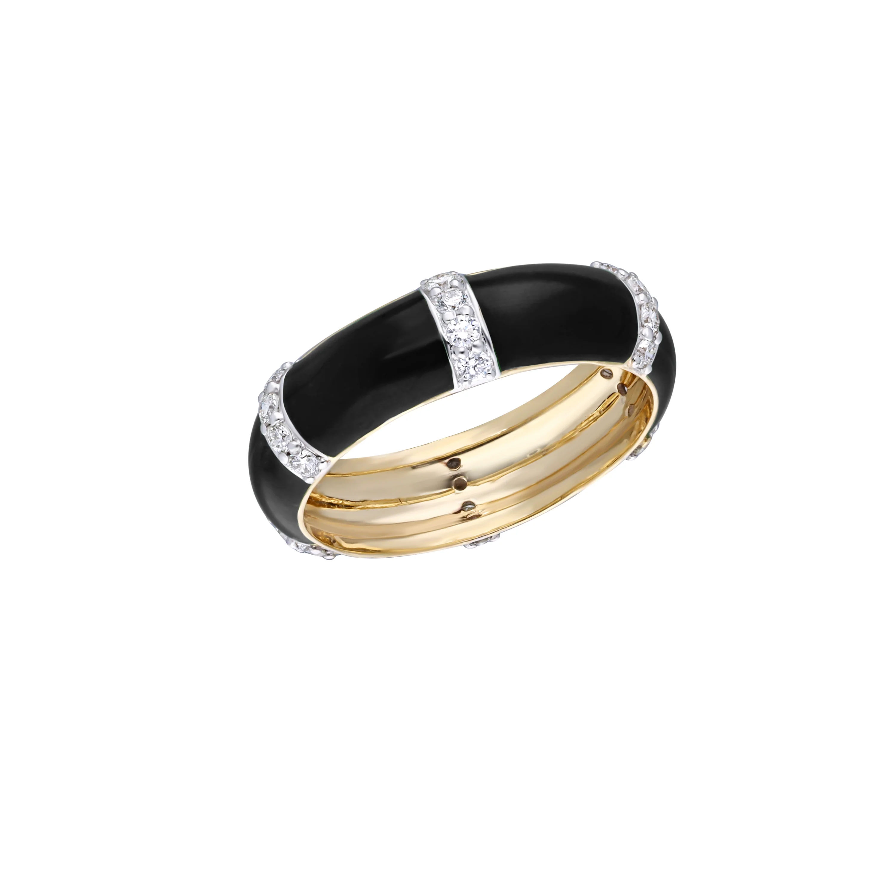 Black Enamel and Diamond Crossover Ring