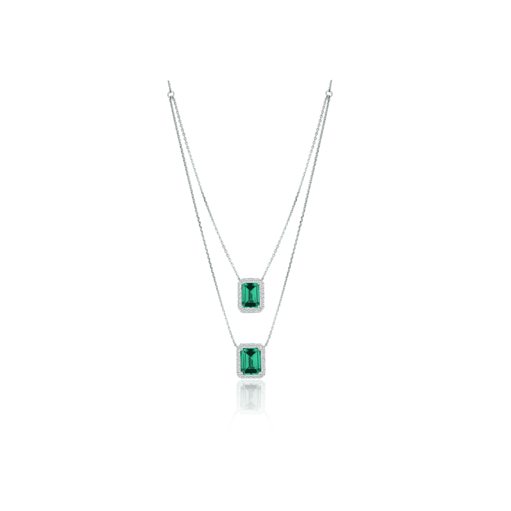 Twin Green Stone Diamond Pendant - ANJewels