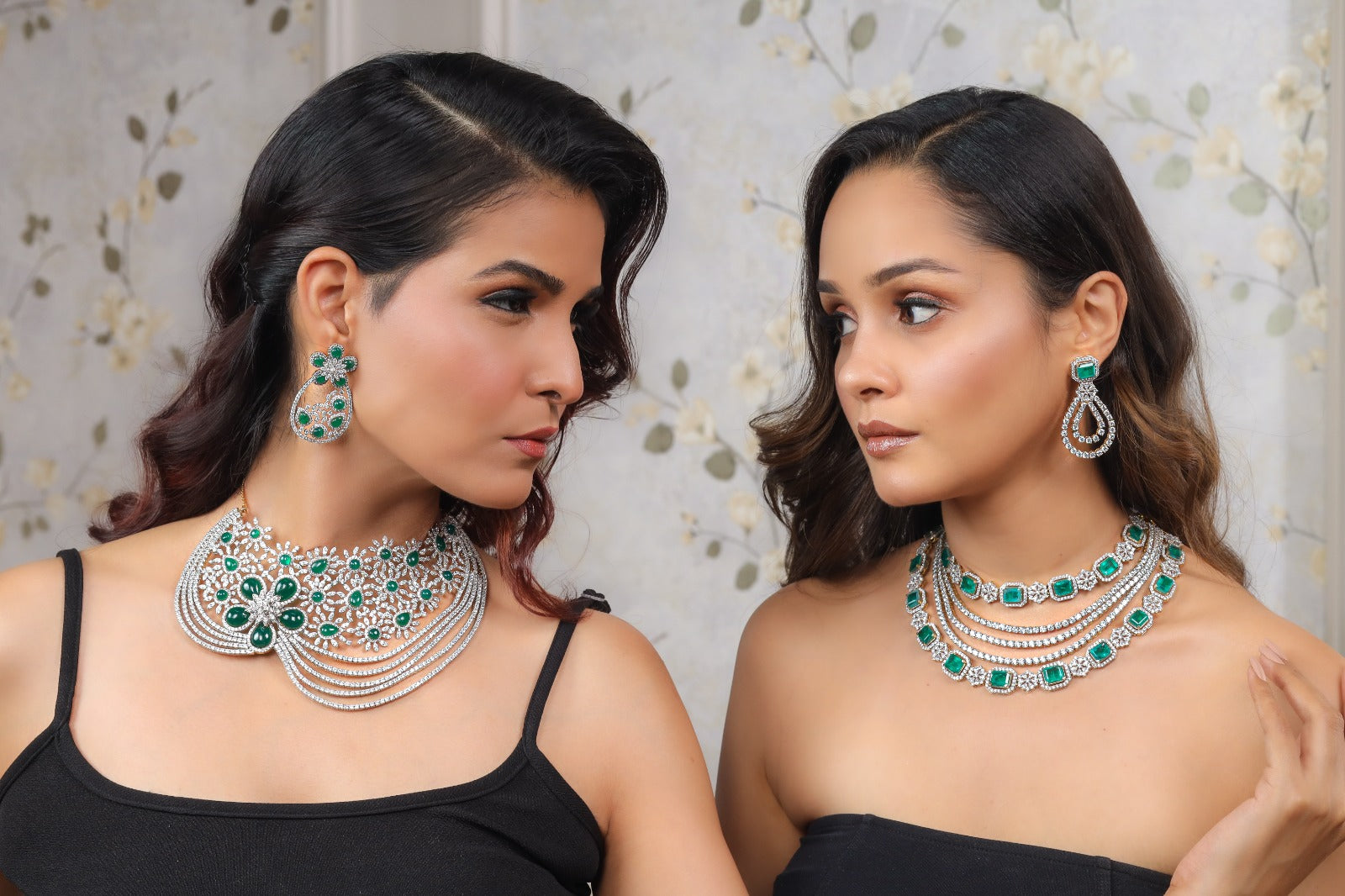 Emerald and Diamond Floral Necklace