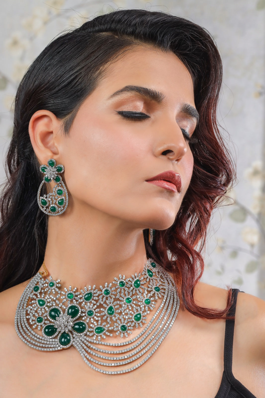 Emerald and Diamond Floral Necklace