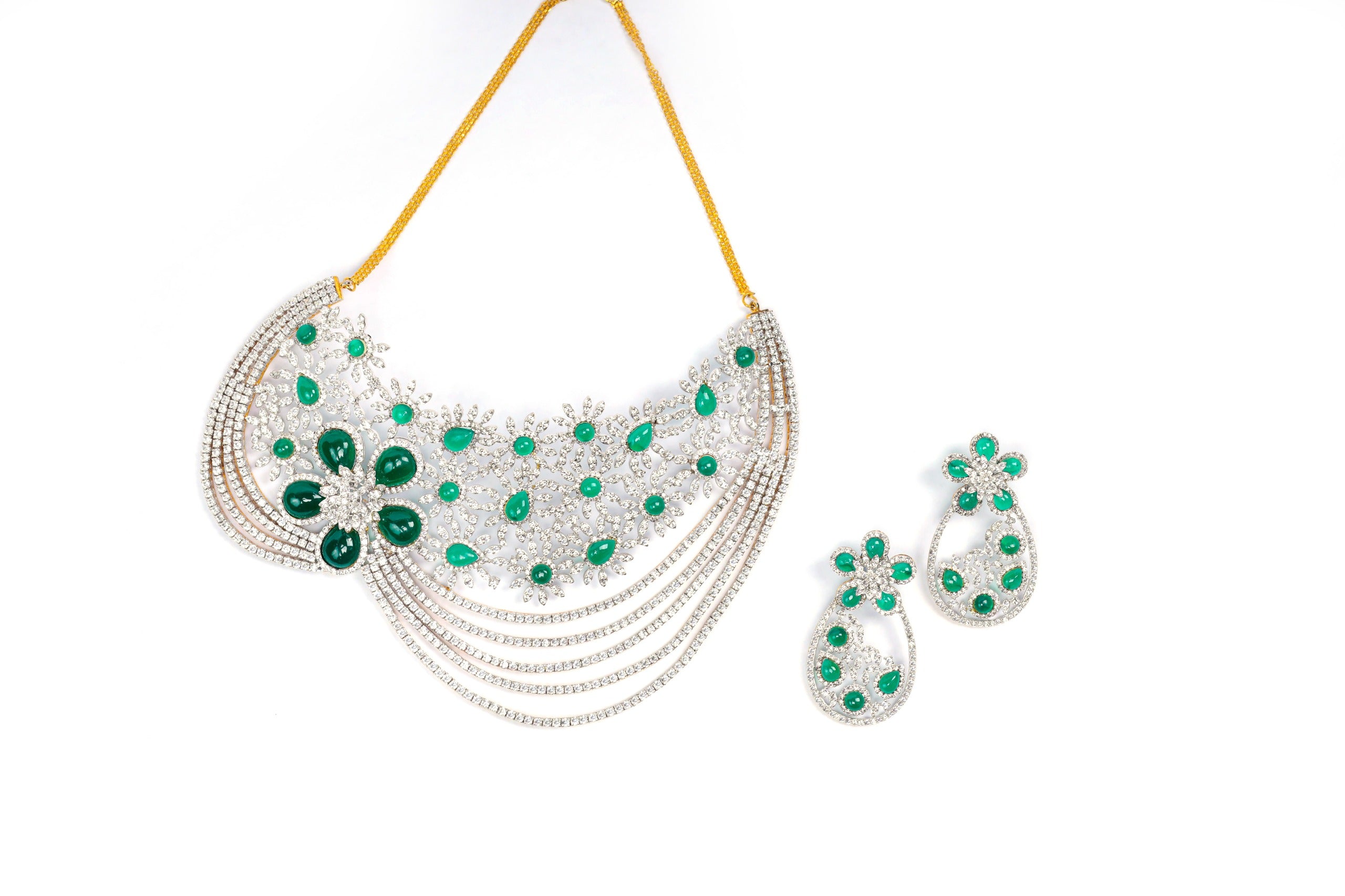 Emerald and Diamond Floral Necklace
