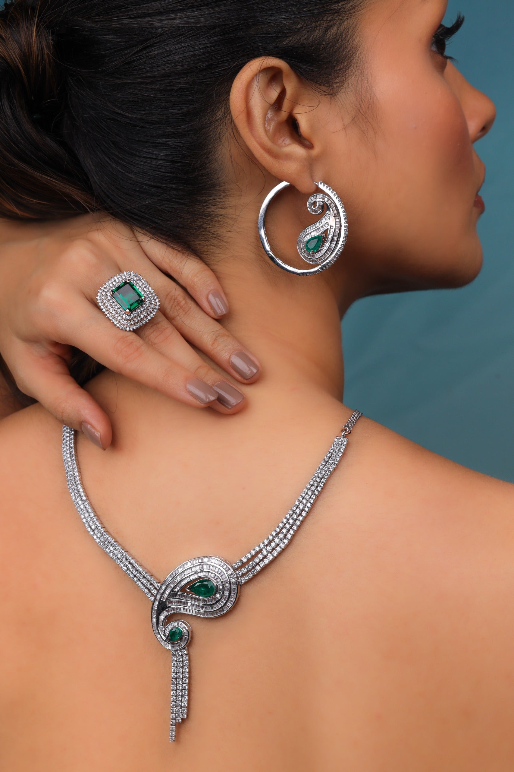 Emerald Pear & Diamond Leaf Set