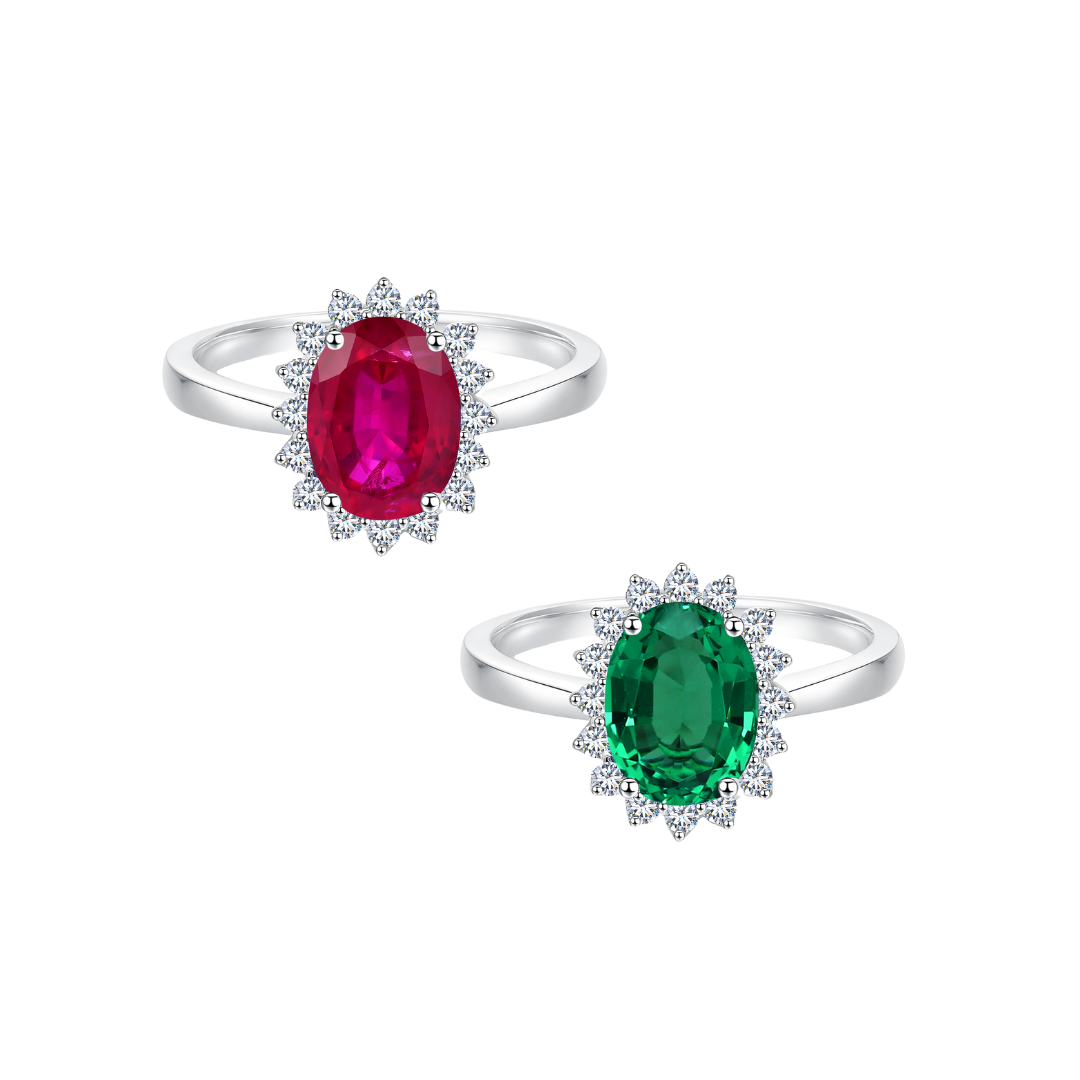 Ruby and Emerald Sunburst Rings