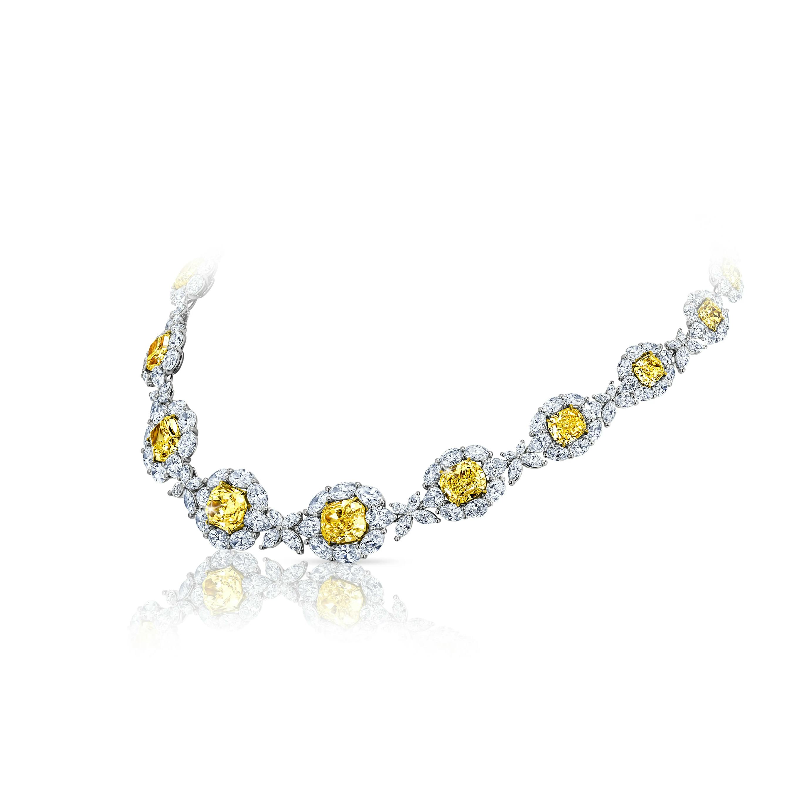 Yellow Diamond Halo Cluster Necklace