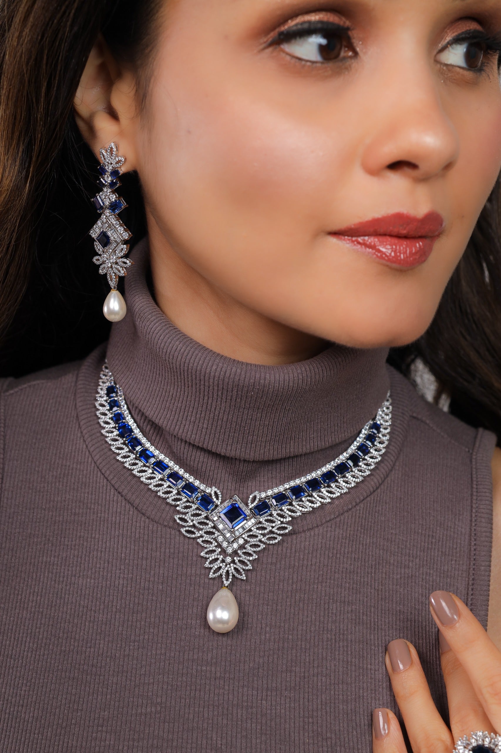 Blue drop diamond necklace