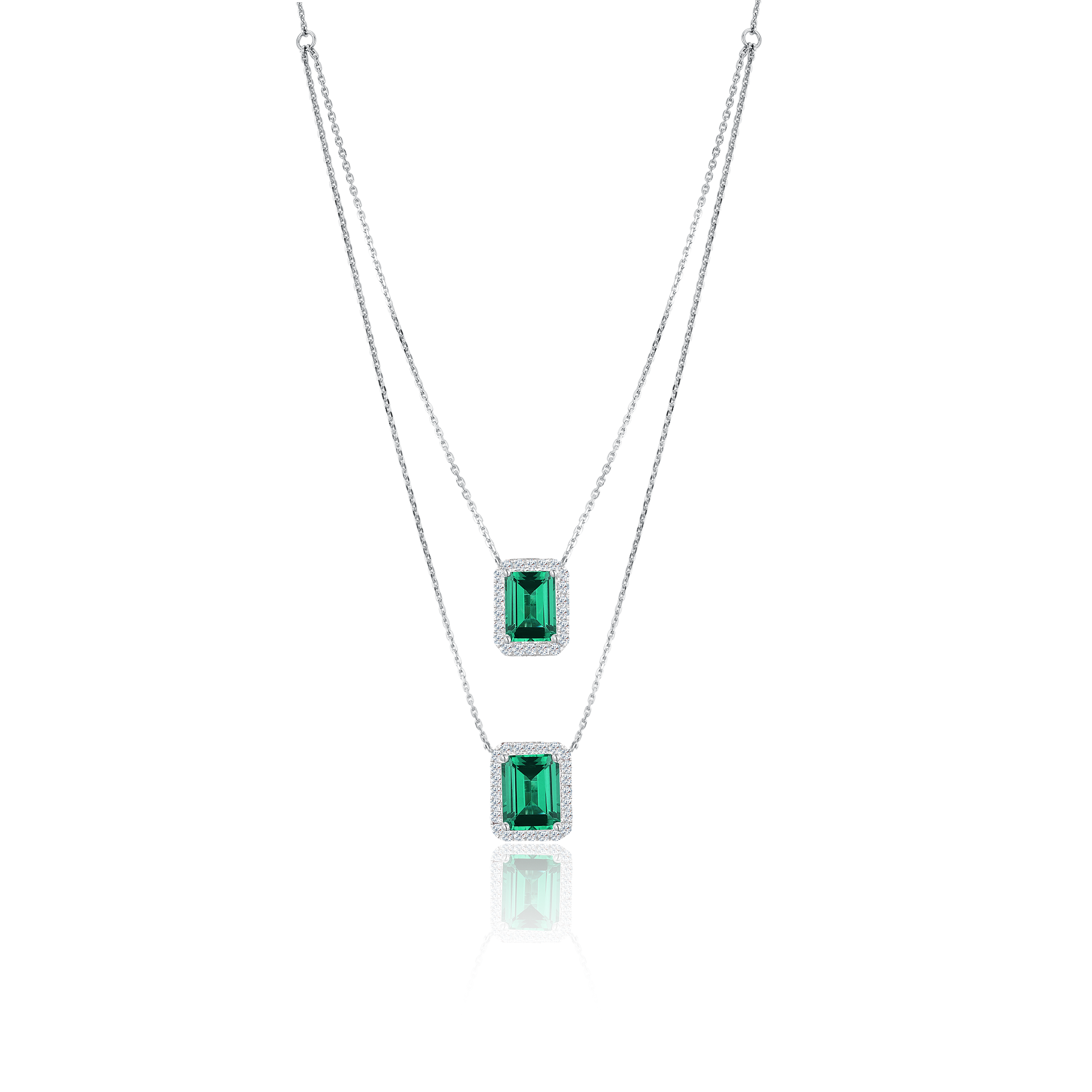 Twin Green Stone Diamond Pendant