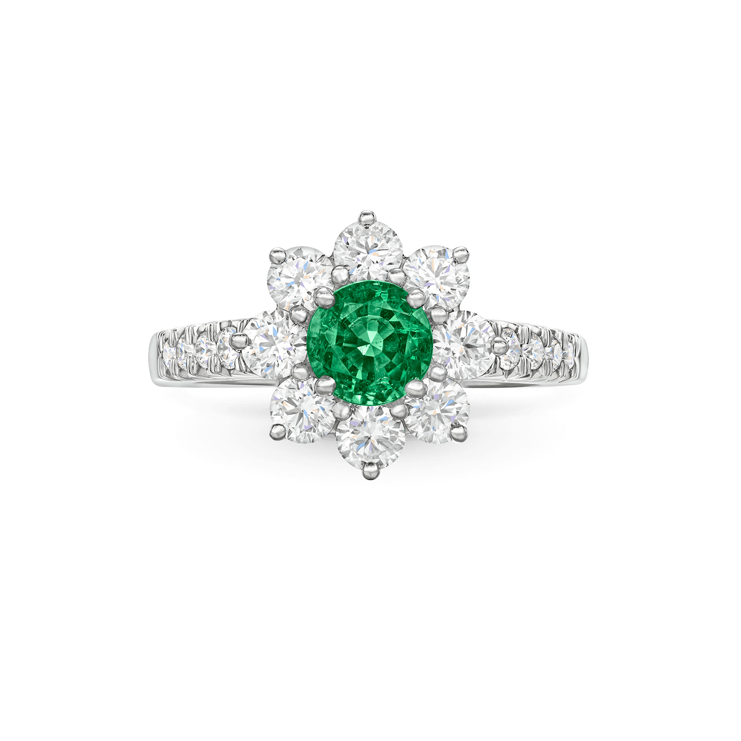 Emerald and Diamond Flower Ring