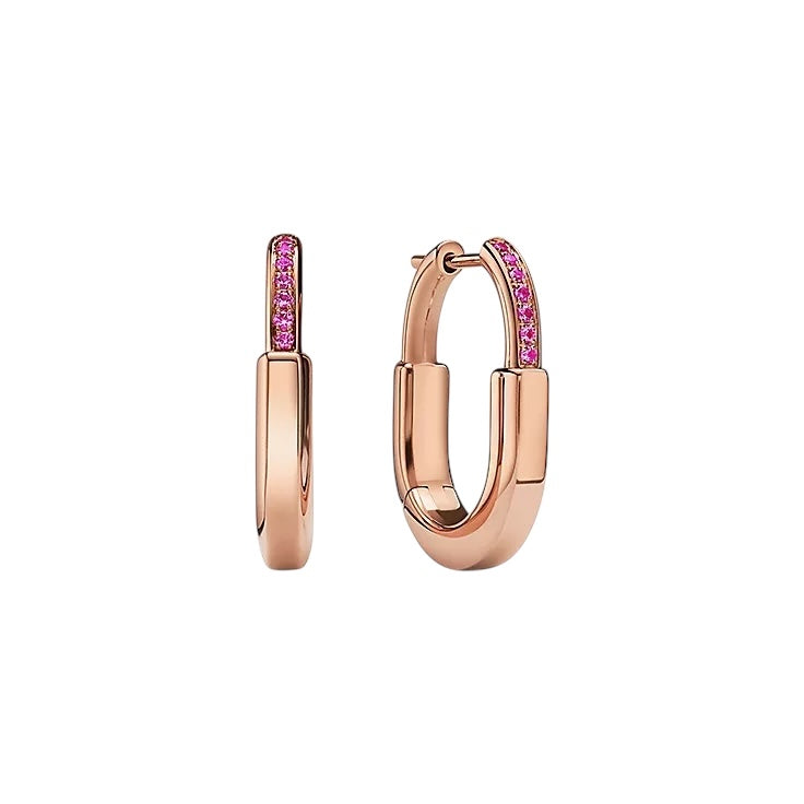 Rose Gold and Pink Sapphire Huggies
